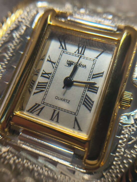 Montana Silversmiths Cuff Watch Silver Flower Filigree Gold New Bat Mint !! +Box main image 13